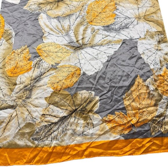 Vintage Fashion Scarf 100% Silk Orange Fall Autumn Leaves Japan Neck Head Wrap - Picture 3 of 9